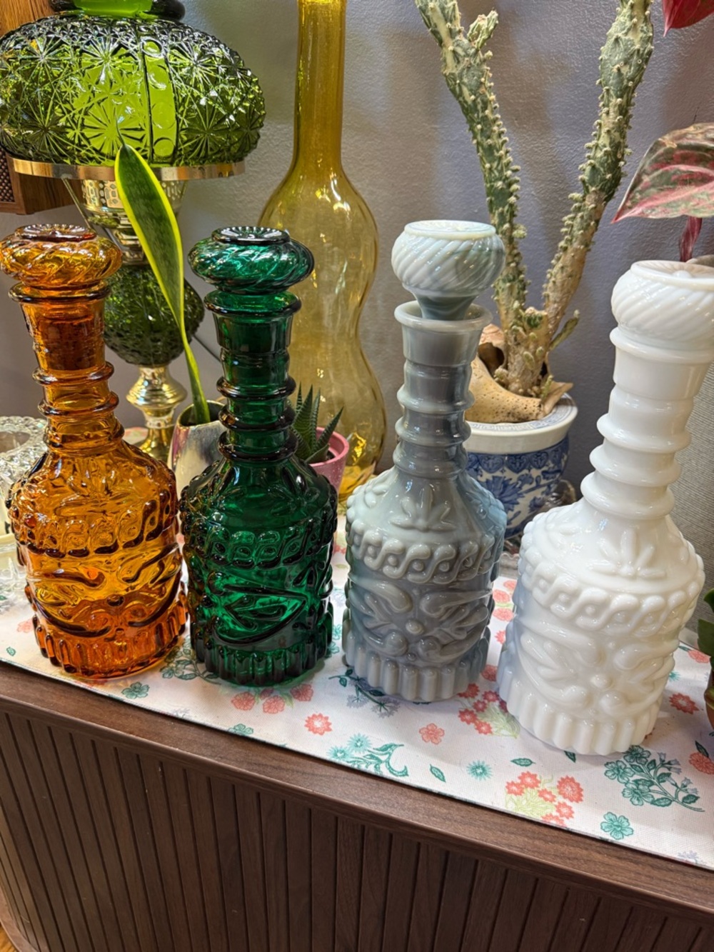 Vintage-Jim Beam Decanters- Amber, Emerald, Gray, White